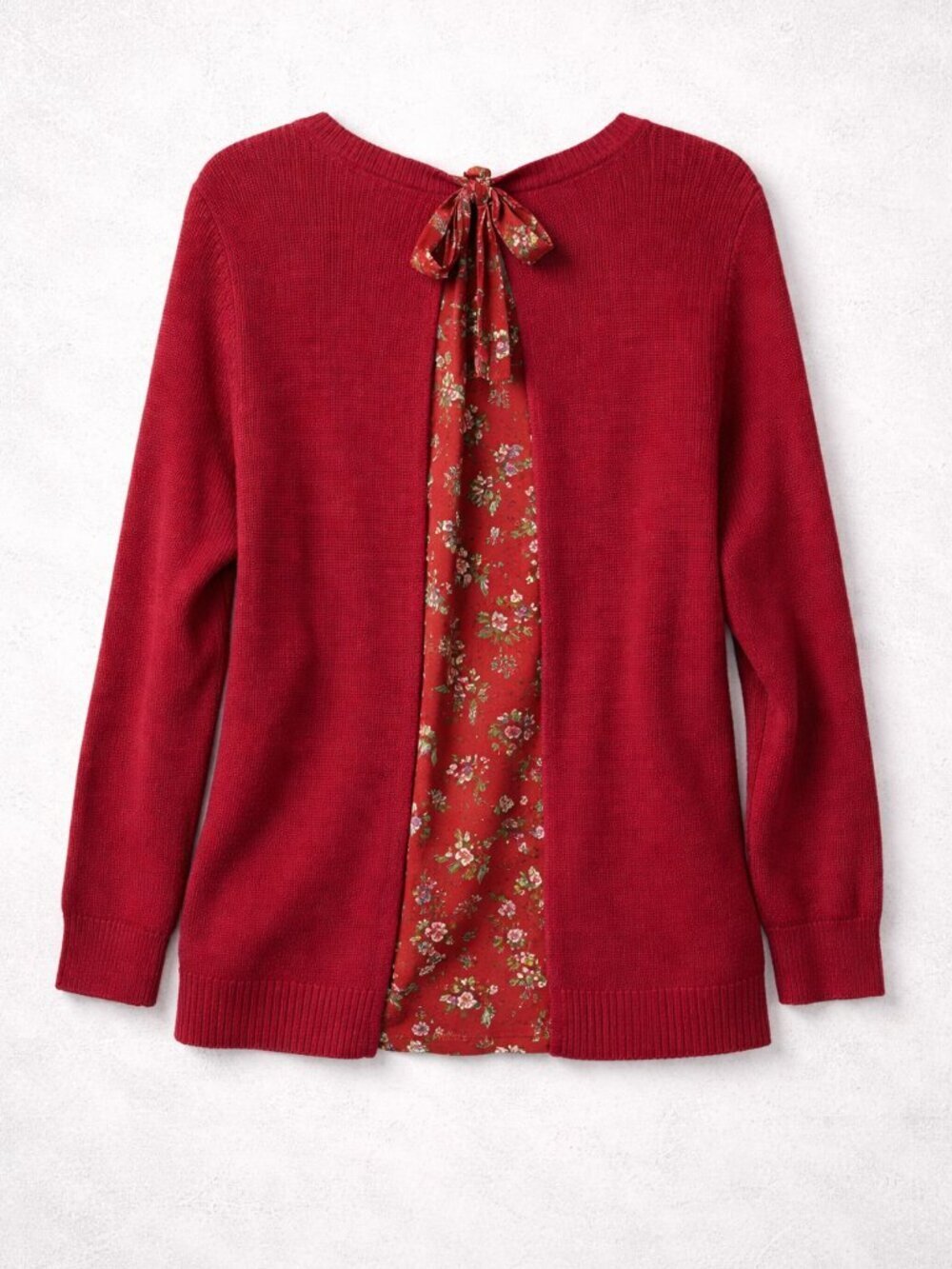 LOFT Outlet Women's Floral & Back Tie Sweater Maroon Burgundy Knit M